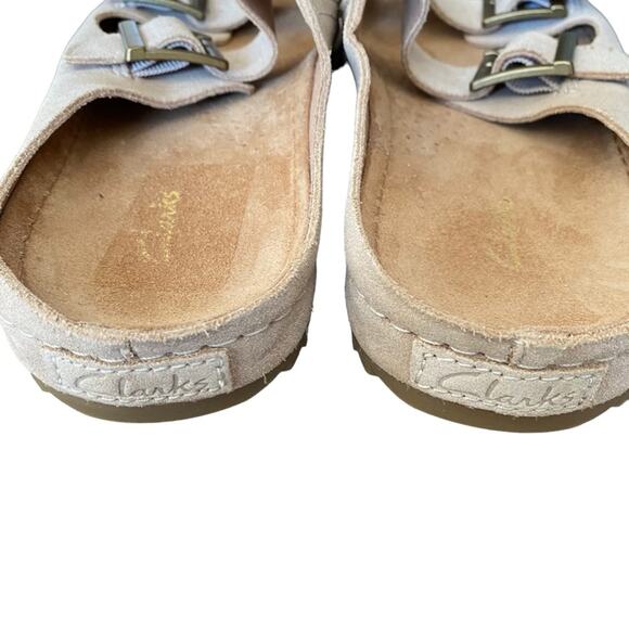 Clarks Leather Suede Double Buckle Slide Tan Sandals size 10 no box - Picture 6 of 9